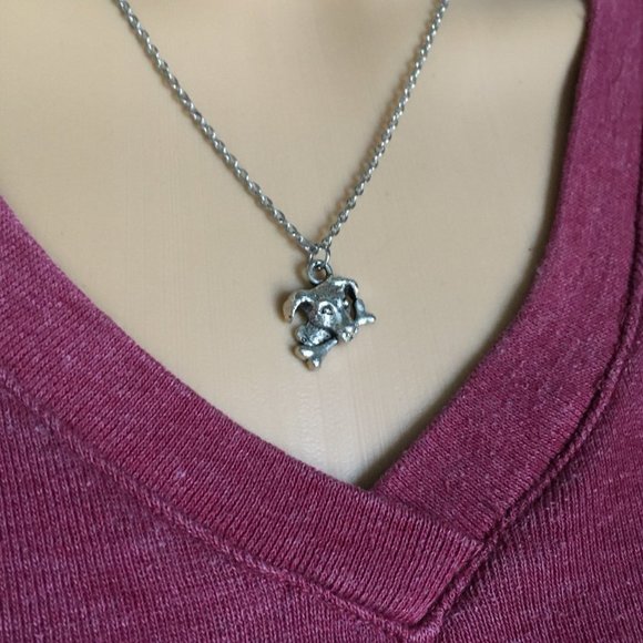 Puppy Dog w/ Bone Necklace Tibetan Silver Stainless Steel Pet Unisex 4for$20 - Picture 3 of 5